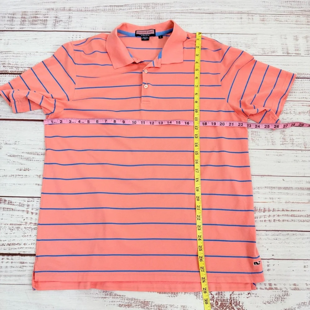 Vineyard Vines Men’s Size Large Pink & Blue Striped Polo Shirt